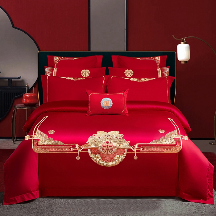 91家纺网 家纺一手货源 找家纺 柏拉图 2025新款100s长绒棉纯棉贡缎提花婚庆系列四件套多件套3 锦绣年华