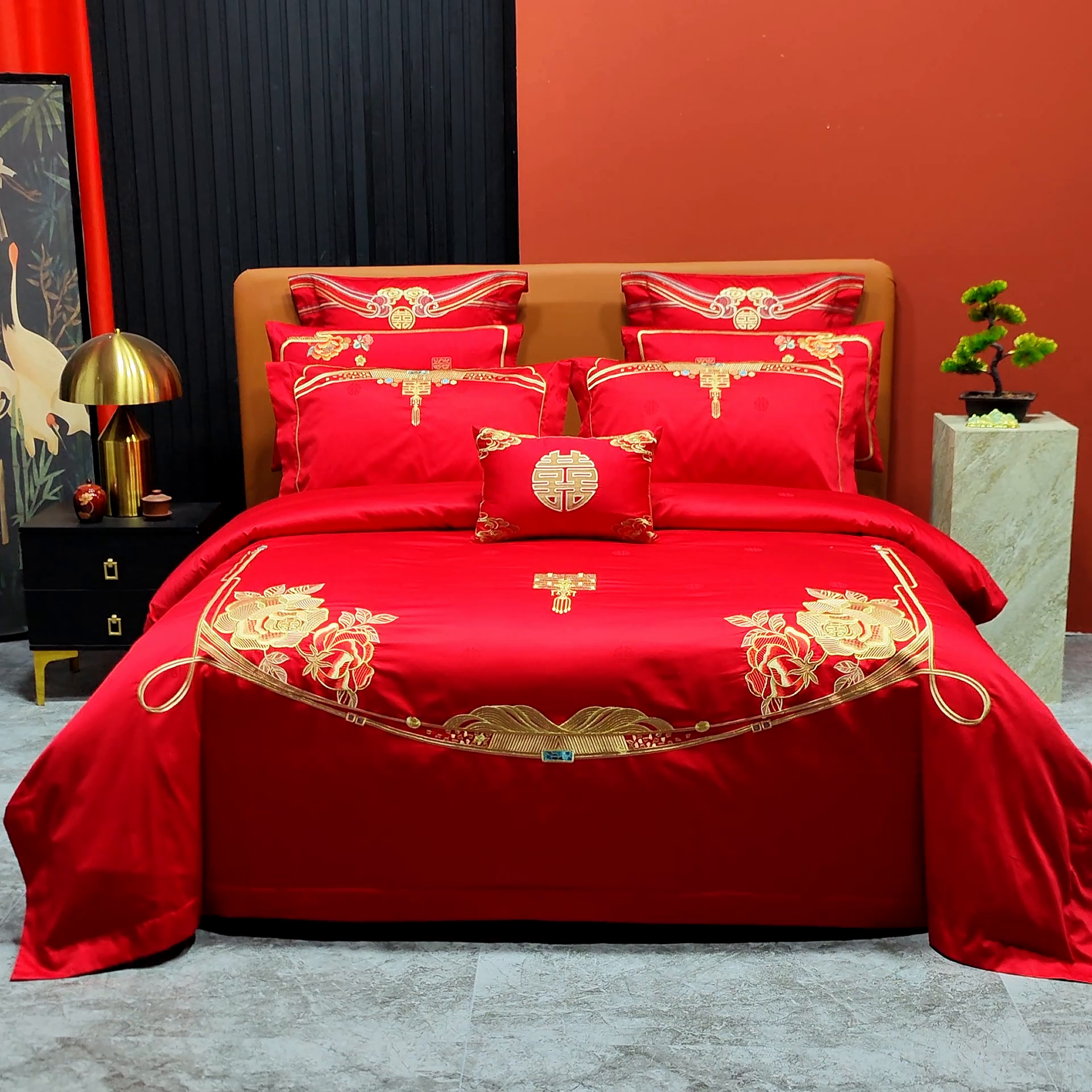 91家纺网 家纺一手货源 找家纺 柏拉图 2025新款100s长绒棉纯棉贡缎提花婚庆系列四件套多件套3 缘定一生