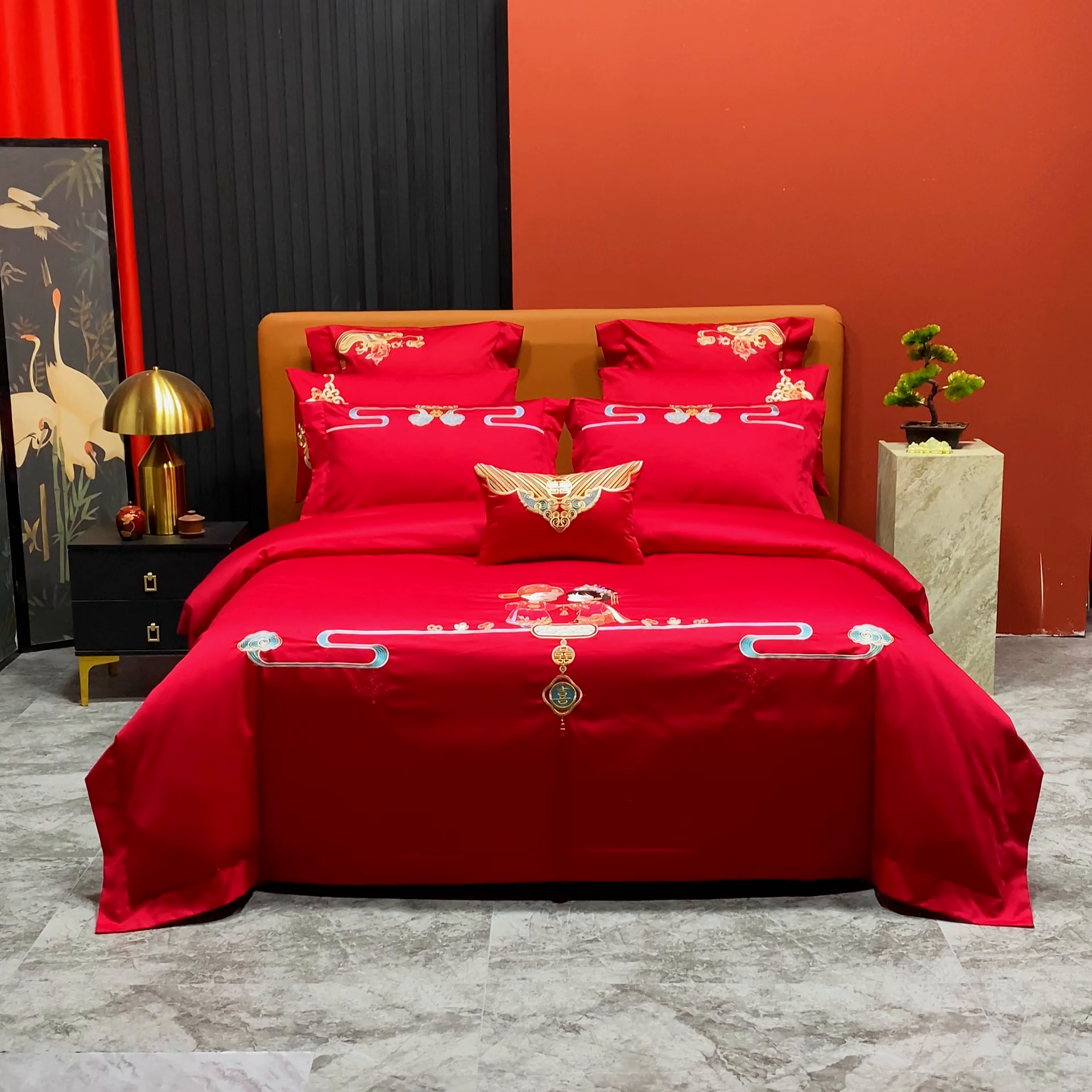 91家纺网 家纺一手货源 找家纺 柏拉图 2025新款100s长绒棉纯棉贡缎提花婚庆系列四件套多件套3 两情相悦