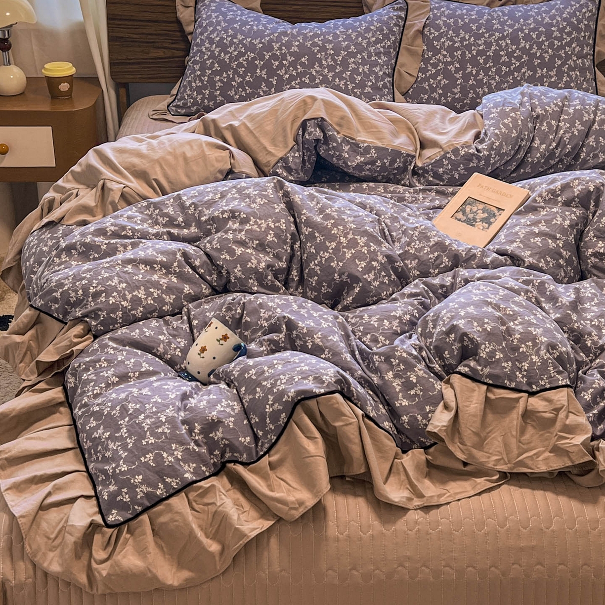 91家纺网 家纺一手货源 找家纺 美梦家纺 2025新款亲肤舒适高克重云感棉床盖四件套 图南·紫