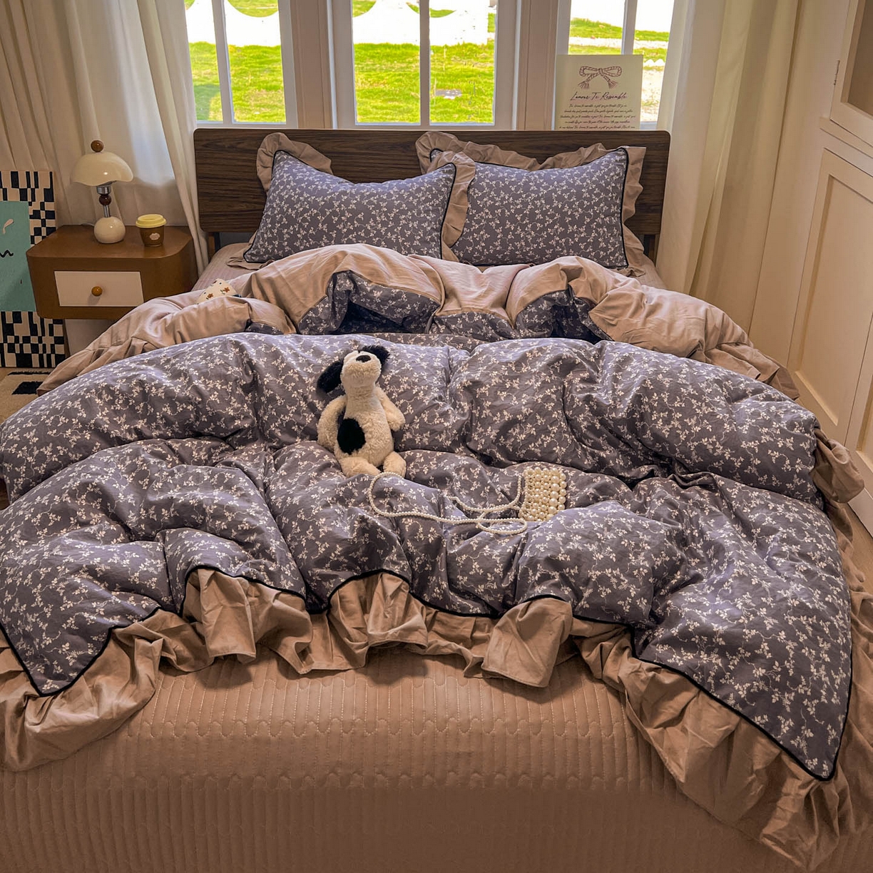 91家纺网 家纺一手货源 找家纺 美梦家纺 2025新款亲肤舒适高克重云感棉床盖四件套 图南·紫