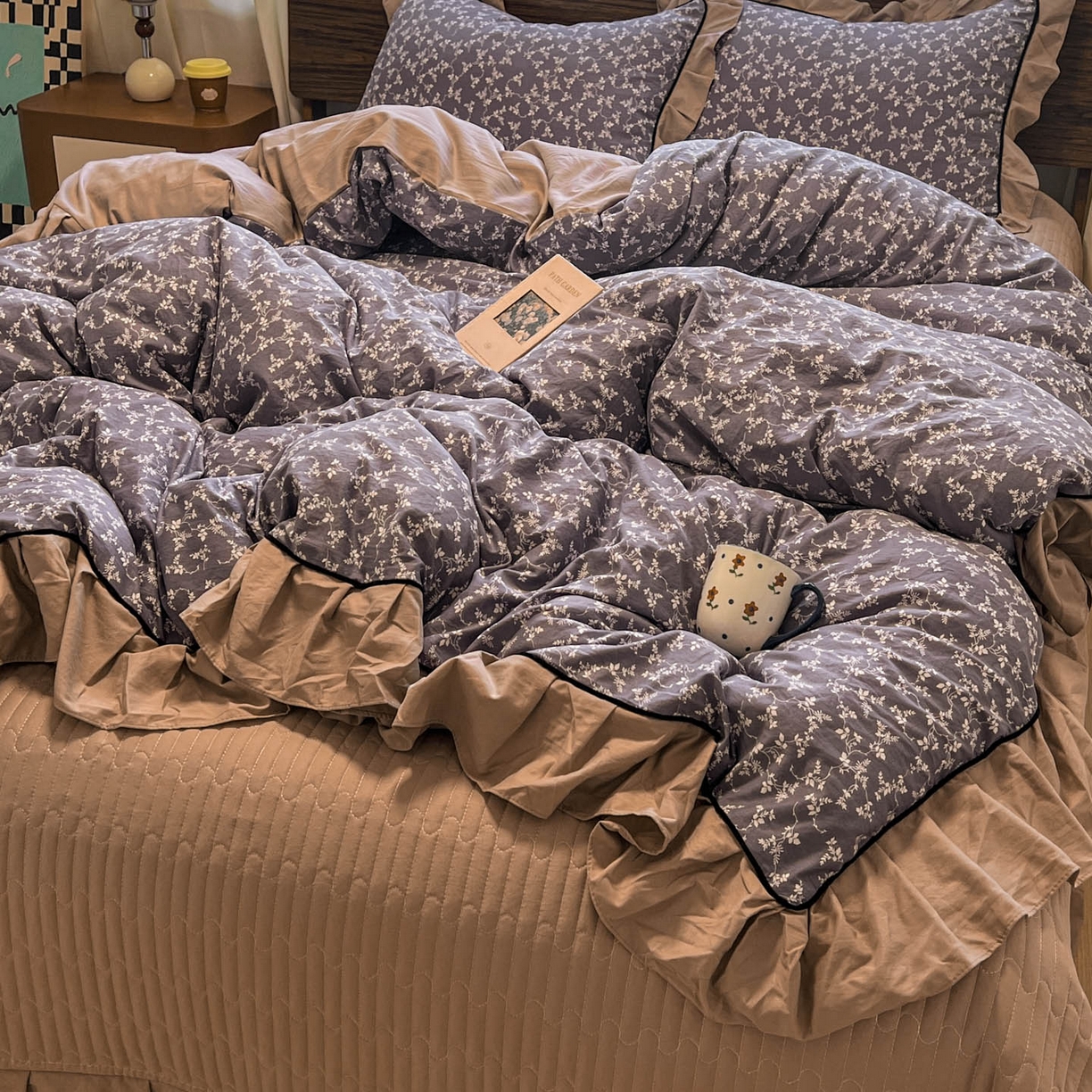 91家纺网 家纺一手货源 找家纺 美梦家纺 2025新款亲肤舒适高克重云感棉床盖四件套 图南·紫