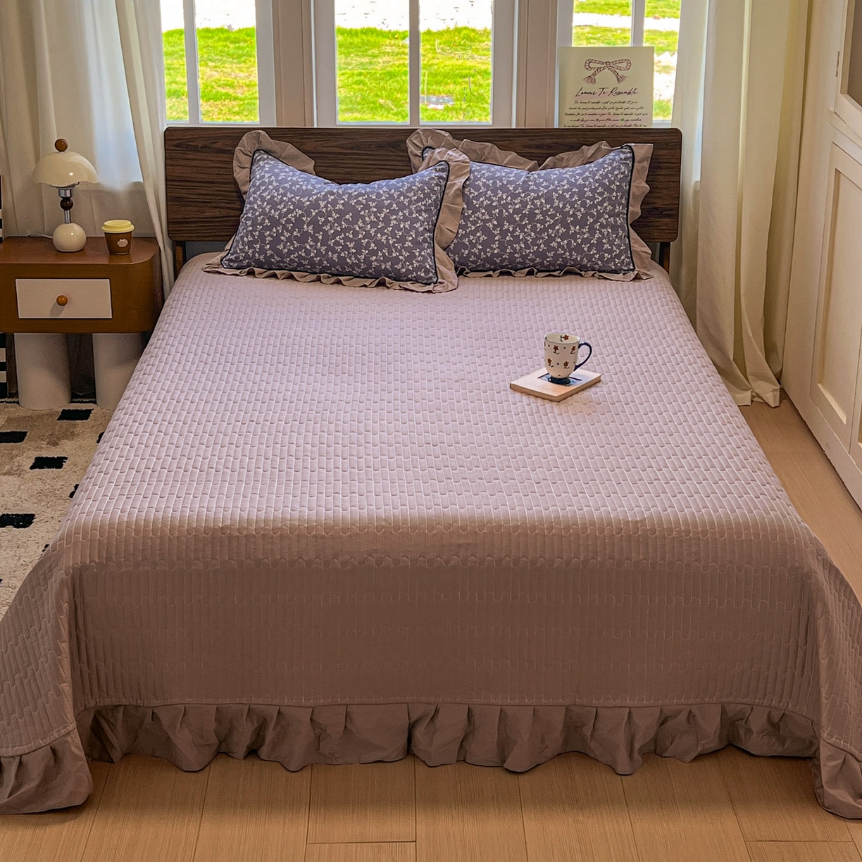 91家纺网 家纺一手货源 找家纺 美梦家纺 2025新款亲肤舒适高克重云感棉床盖四件套 图南·紫