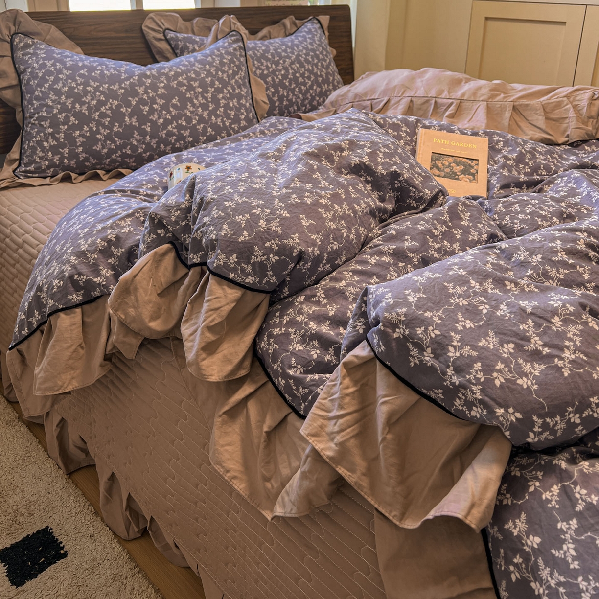 91家纺网 家纺一手货源 找家纺 美梦家纺 2025新款亲肤舒适高克重云感棉床盖四件套 图南·紫