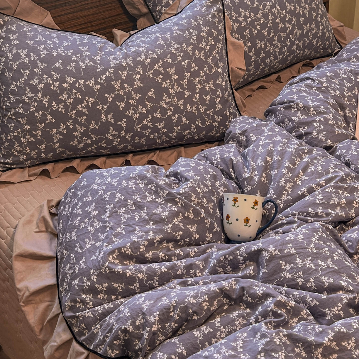 91家纺网 家纺一手货源 找家纺 美梦家纺 2025新款亲肤舒适高克重云感棉床盖四件套 图南·紫