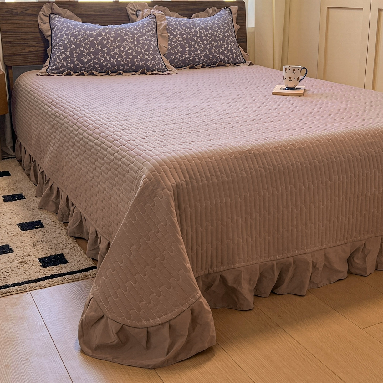 91家纺网 家纺一手货源 找家纺 美梦家纺 2025新款亲肤舒适高克重云感棉床盖四件套 图南·紫