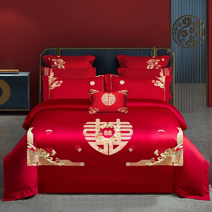 91家纺网 家纺一手货源 找家纺 柏拉图 2025新款100s长绒棉纯棉贡缎提花婚庆系列四件套多件套3 东方喜事