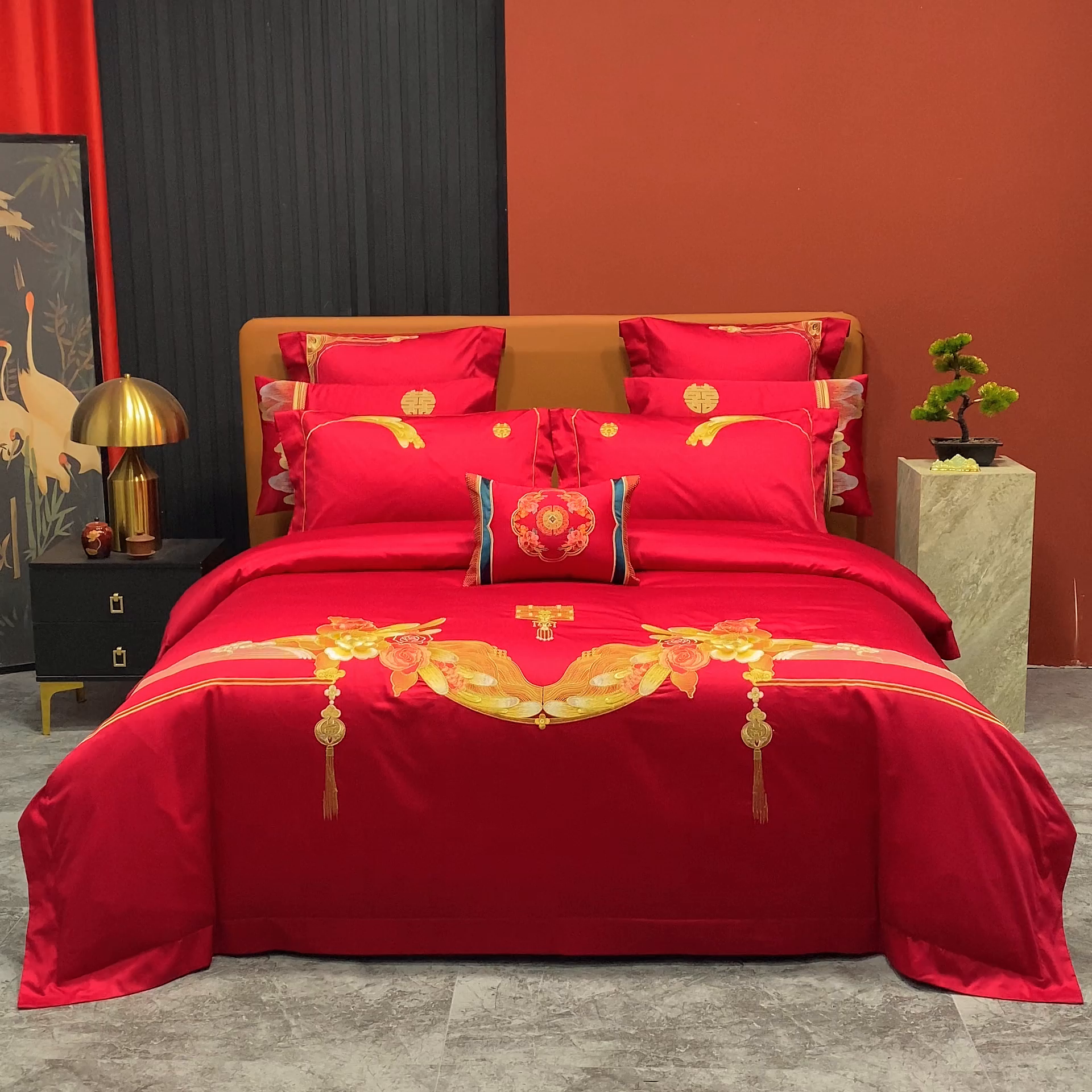 91家纺网 家纺一手货源 找家纺 柏拉图 2025新款100s长绒棉纯棉贡缎提花婚庆系列四件套多件套3 朵朵爱恋