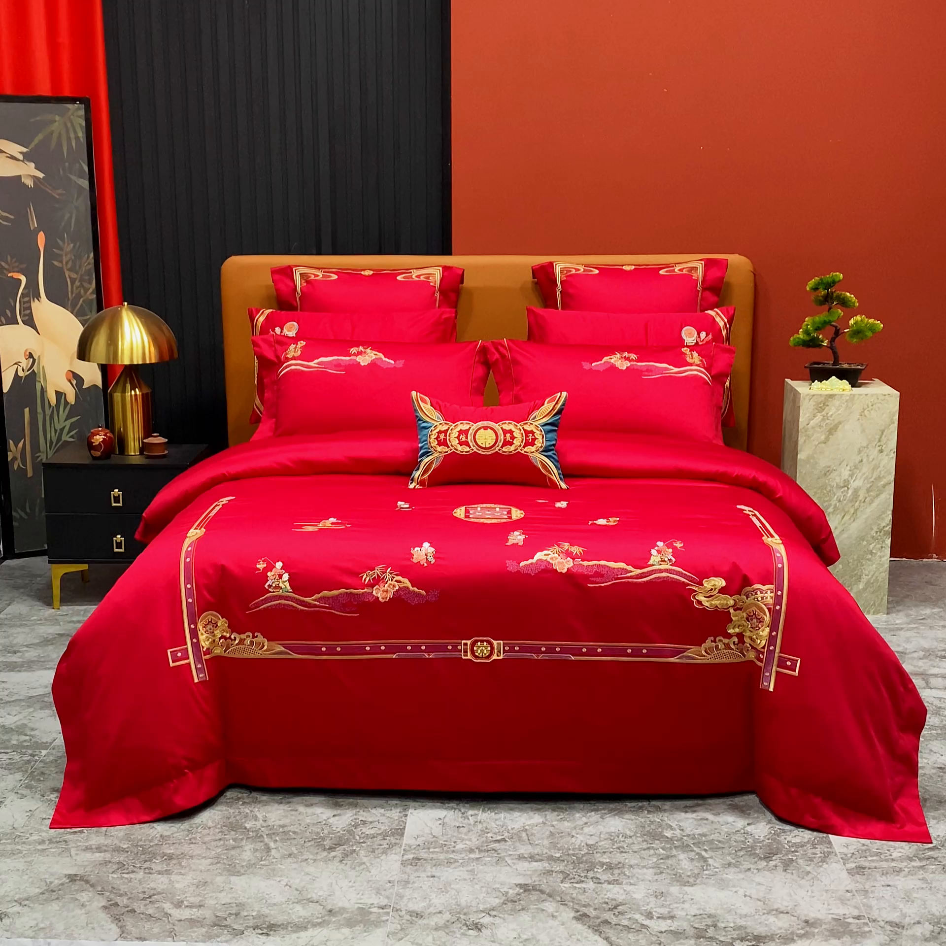 91家纺网 家纺一手货源 找家纺 柏拉图 2025新款100s长绒棉纯棉贡缎提花婚庆系列四件套多件套3 快乐天使