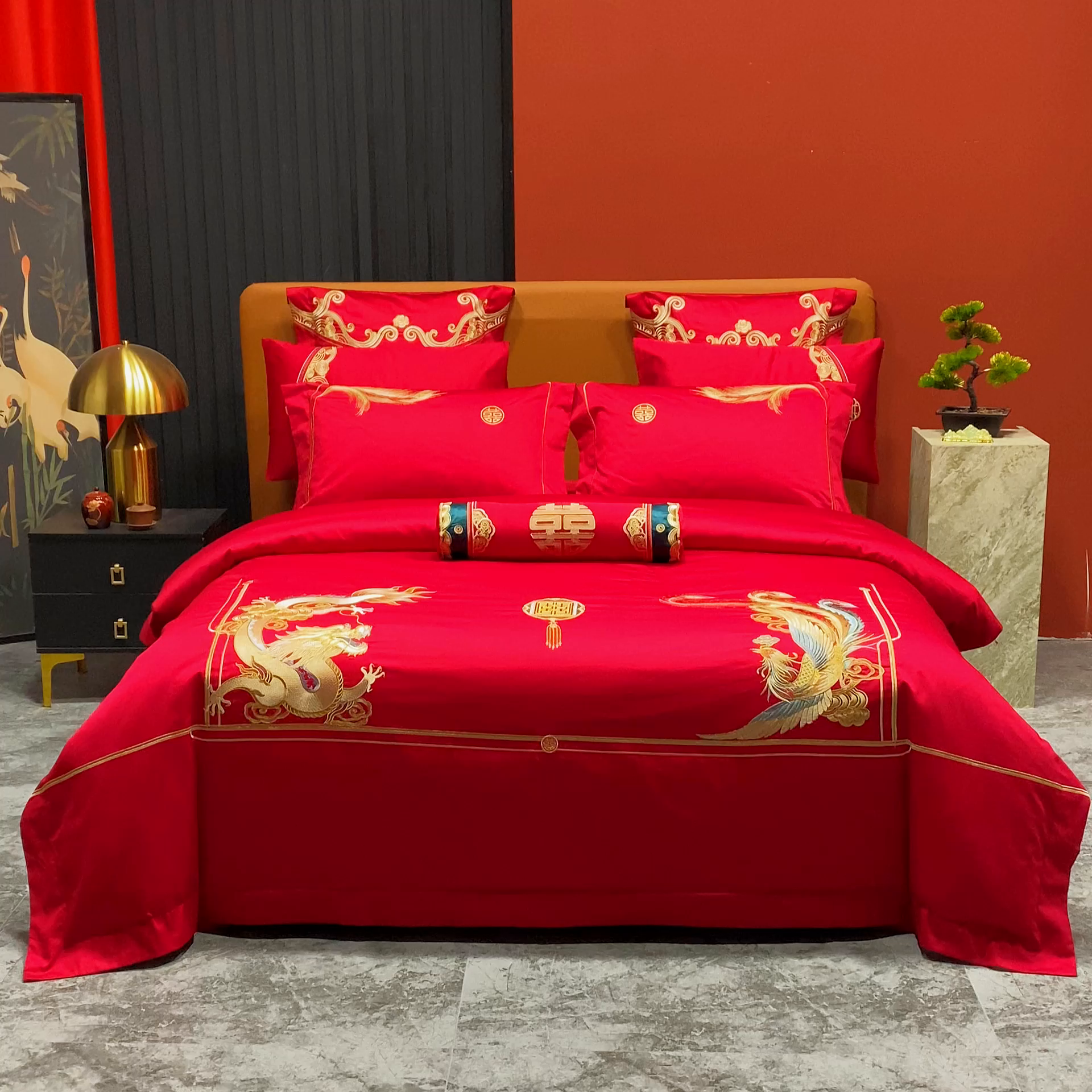 91家纺网 家纺一手货源 找家纺 柏拉图 2025新款100s长绒棉纯棉贡缎提花婚庆系列四件套多件套3 传承龙凤