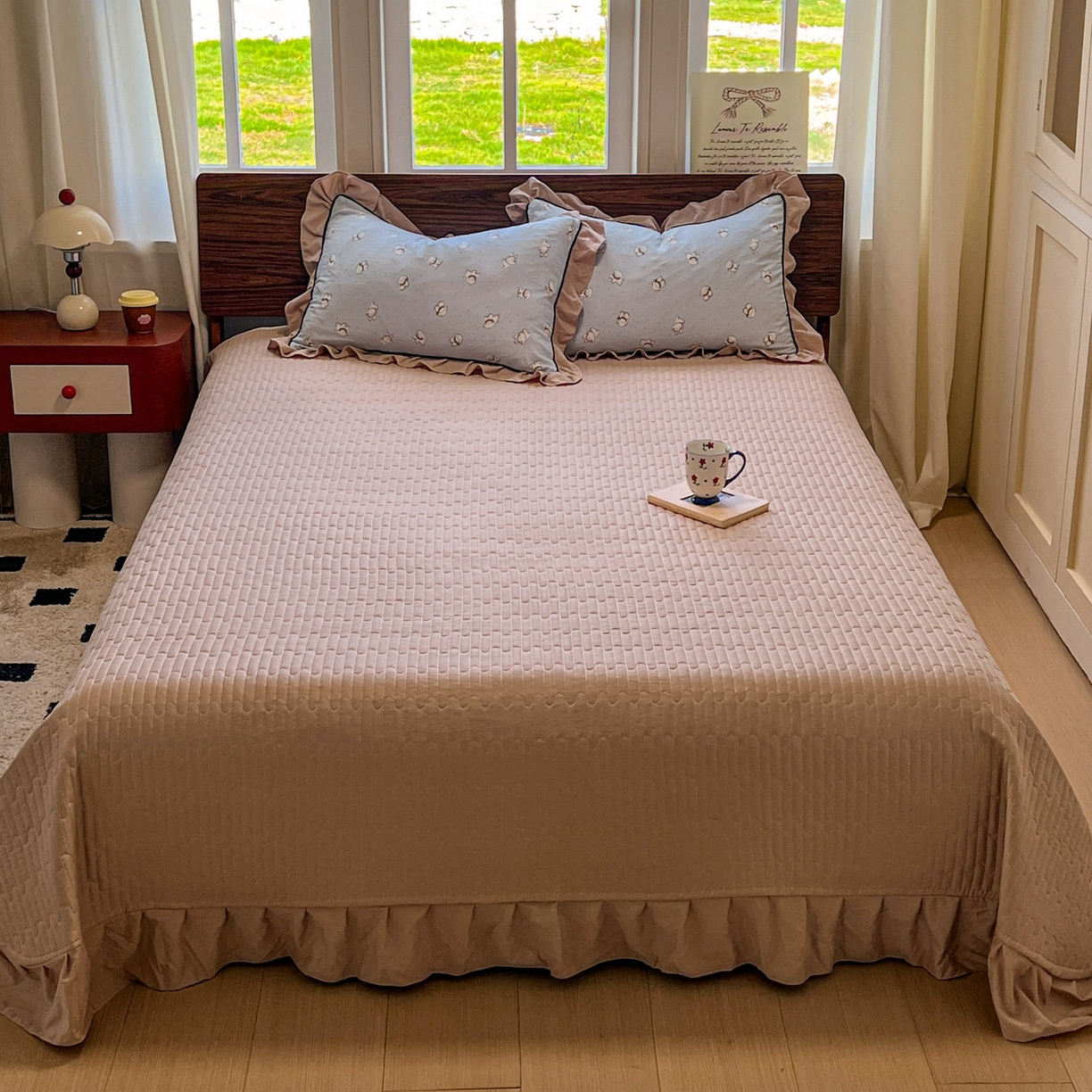 91家纺网 家纺一手货源 找家纺 美梦家纺 2025新款亲肤舒适高克重云感棉床盖四件套 星愿狗·绿