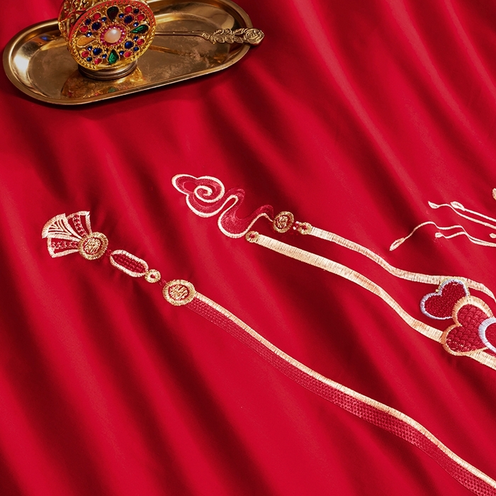 91家纺网 家纺一手货源 找家纺 柏拉图 2025新款100s长绒棉纯棉贡缎提花婚庆系列四件套多件套3 情定花开