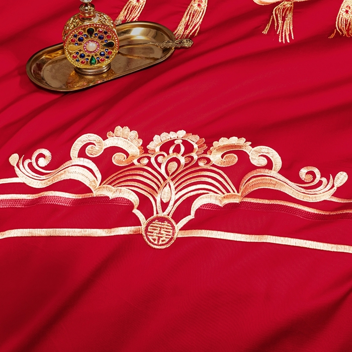 91家纺网 家纺一手货源 找家纺 柏拉图 2025新款100s长绒棉纯棉贡缎提花婚庆系列四件套多件套3 情定花开