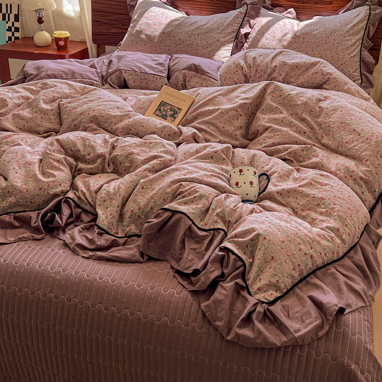 91家纺网 家纺一手货源 找家纺 美梦家纺 2025新款亲肤舒适高克重云感棉床盖四件套 樱桃季