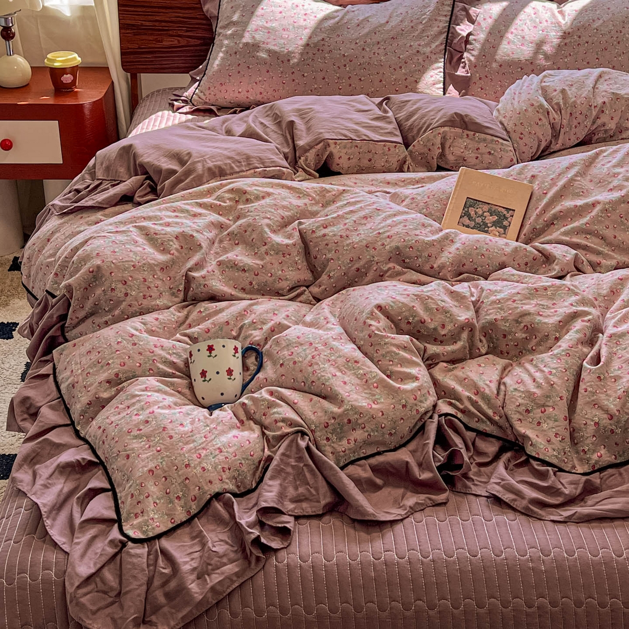 91家纺网 家纺一手货源 找家纺 美梦家纺 2025新款亲肤舒适高克重云感棉床盖四件套 樱桃季