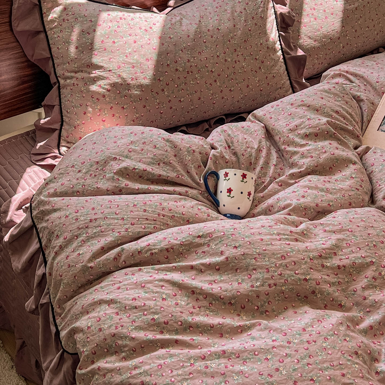 91家纺网 家纺一手货源 找家纺 美梦家纺 2025新款亲肤舒适高克重云感棉床盖四件套 樱桃季