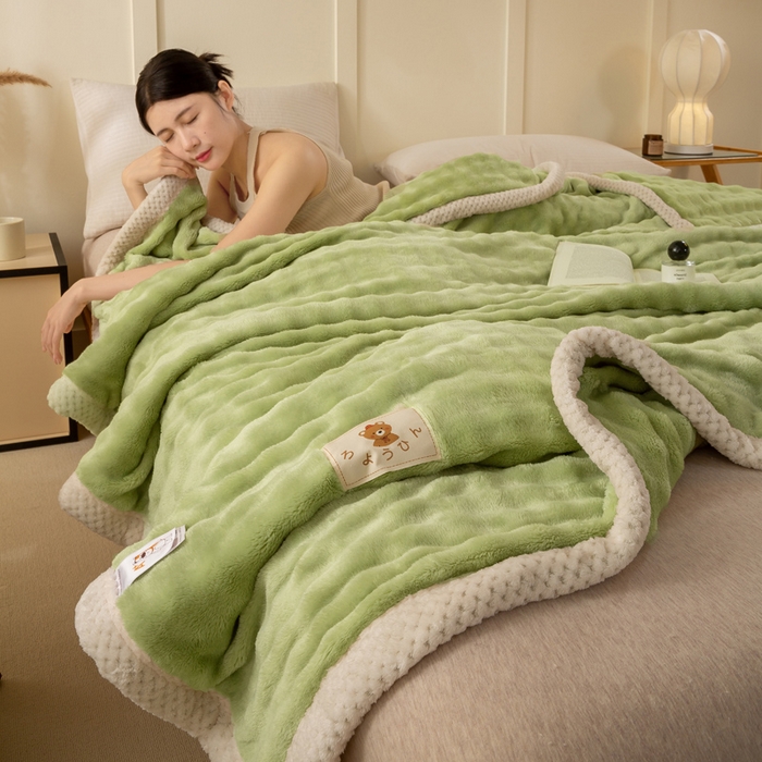 91家纺网 家纺一手货源 找家纺 爱彼家纺 2025秋冬新款玉兔云绒毛毯毯子午睡毯玉兔云绒系列 玉兔云绒-茶绿