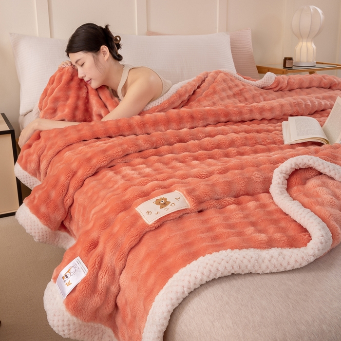91家纺网 家纺一手货源 找家纺 爱彼家纺 2025秋冬新款玉兔云绒毛毯毯子午睡毯玉兔云绒系列 玉兔云绒-赤橙