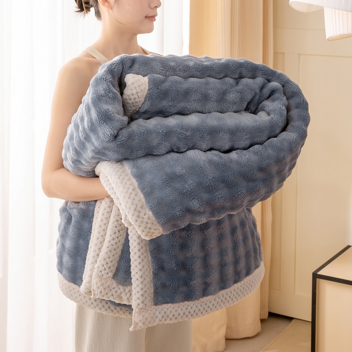 91家纺网 家纺一手货源 找家纺 爱彼家纺 2025秋冬新款玉兔云绒毛毯毯子午睡毯玉兔云绒系列 玉兔云绒-雾蓝