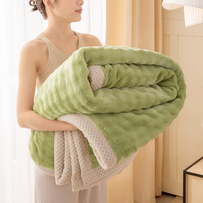 91家纺网 家纺一手货源 找家纺 爱彼家纺 2025秋冬新款玉兔云绒毛毯毯子午睡毯玉兔云绒系列 玉兔云绒-茶绿