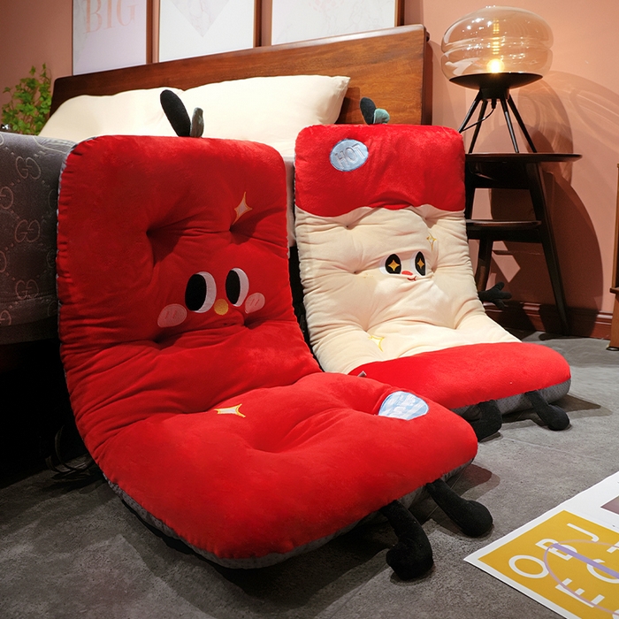 91家纺网 家纺一手货源 找家纺 仟亿莱 2025新款大眼红苹果连体坐垫 连体呆萌苹果