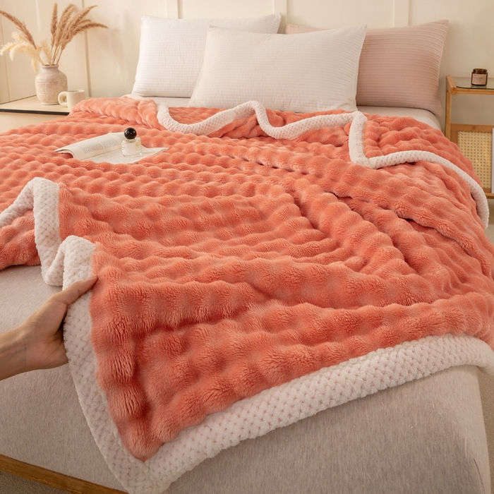 91家纺网 家纺一手货源 找家纺 爱彼家纺 2025秋冬新款玉兔云绒毛毯毯子午睡毯玉兔云绒系列 玉兔云绒-赤橙