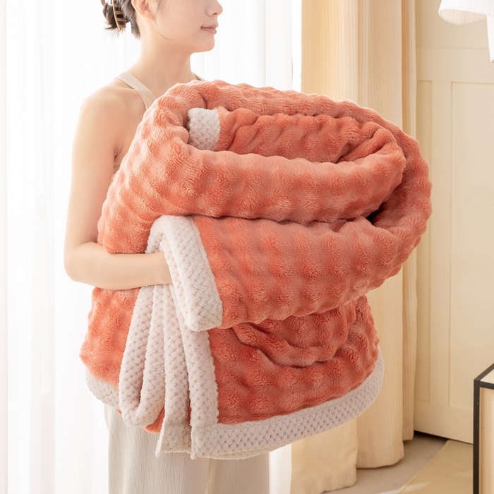 91家纺网 家纺一手货源 找家纺 爱彼家纺 2025秋冬新款玉兔云绒毛毯毯子午睡毯玉兔云绒系列 玉兔云绒-赤橙
