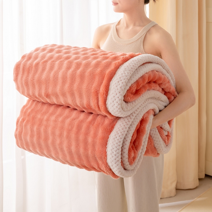 91家纺网 家纺一手货源 找家纺 爱彼家纺 2025秋冬新款玉兔云绒毛毯毯子午睡毯玉兔云绒系列 玉兔云绒-赤橙