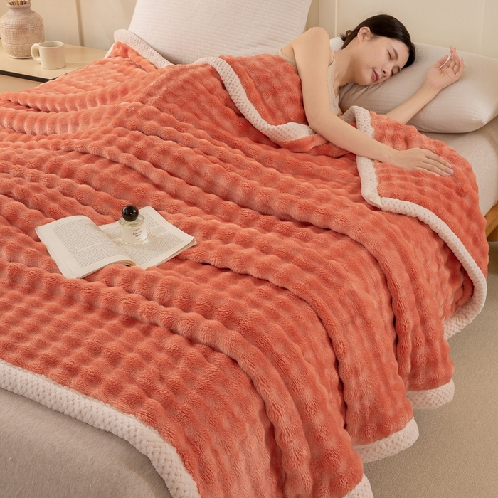 91家纺网 家纺一手货源 找家纺 爱彼家纺 2025秋冬新款玉兔云绒毛毯毯子午睡毯玉兔云绒系列 玉兔云绒-赤橙