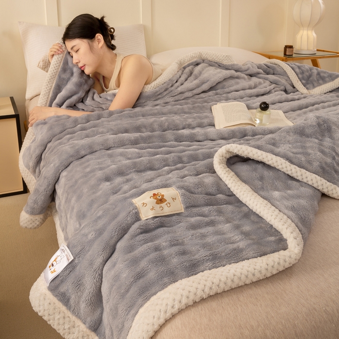 爱彼家纺 2025秋冬新款玉兔云绒毛毯毯子午睡毯玉兔云绒系列 玉兔云绒-浅灰