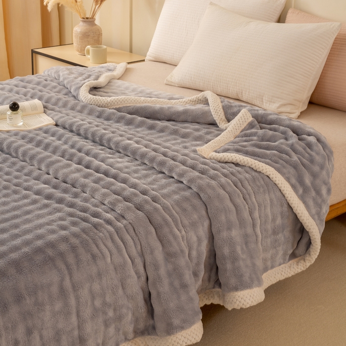 91家纺网 家纺一手货源 找家纺 爱彼家纺 2025秋冬新款玉兔云绒毛毯毯子午睡毯玉兔云绒系列 玉兔云绒-浅灰