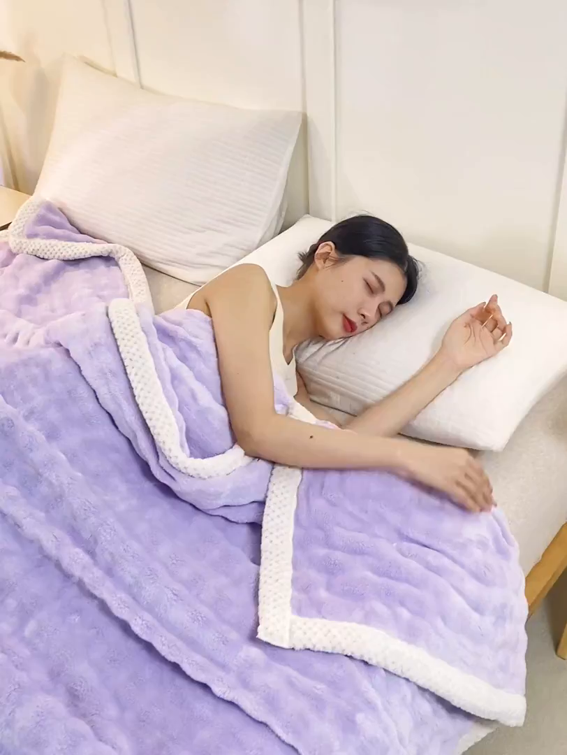 91家纺网 家纺一手货源 找家纺 爱彼家纺 2025秋冬新款玉兔云绒毛毯毯子午睡毯玉兔云绒系列 玉兔云绒-芋紫