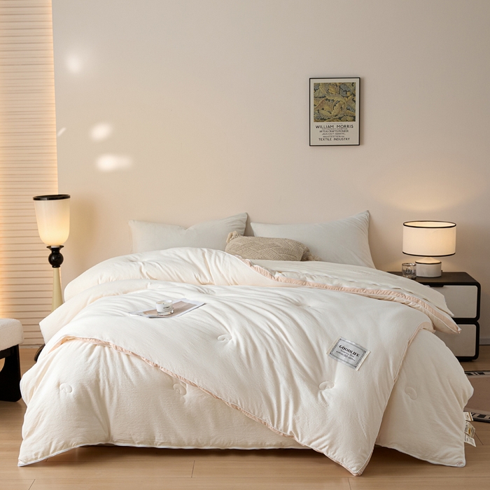 91家纺网 家纺一手货源 找家纺 秋泽家纺 2025新款皱皱纱提花子母被被子被芯 米白