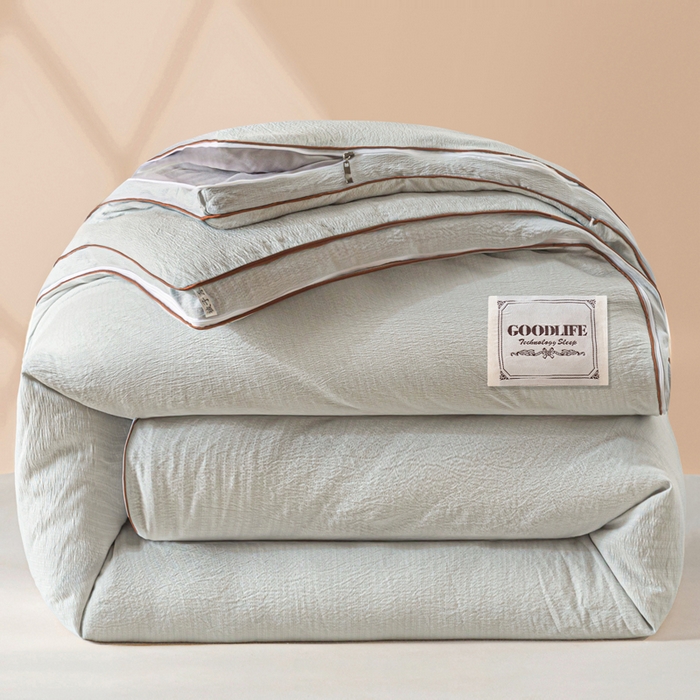 91家纺网 家纺一手货源 找家纺 秋泽家纺 2025新款皱皱纱提花子母被被子被芯 浅灰