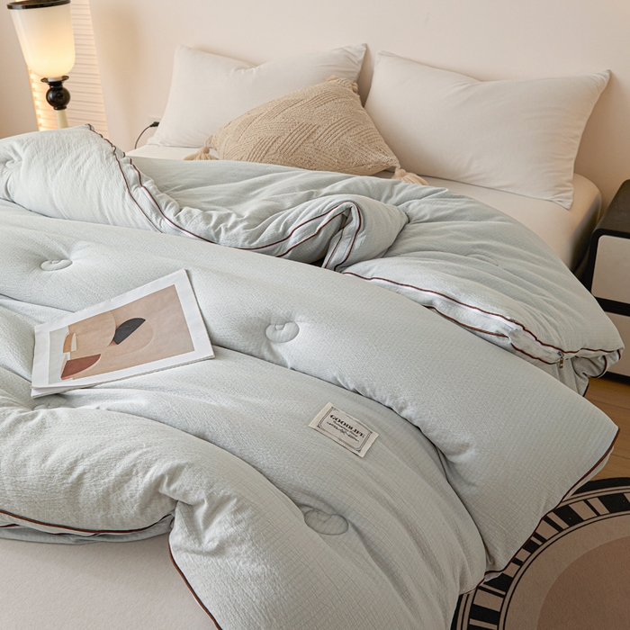 91家纺网 家纺一手货源 找家纺 秋泽家纺 2025新款皱皱纱提花子母被被子被芯 浅灰