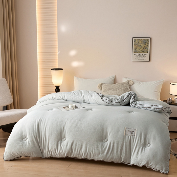 91家纺网 家纺一手货源 找家纺 秋泽家纺 2025新款皱皱纱提花子母被被子被芯 浅灰