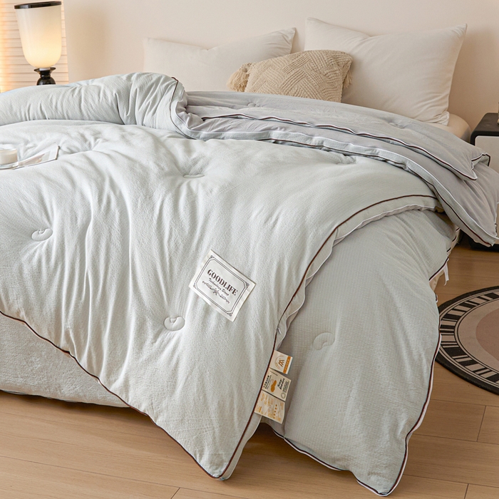 91家纺网 家纺一手货源 找家纺 秋泽家纺 2025新款皱皱纱提花子母被被子被芯 浅灰
