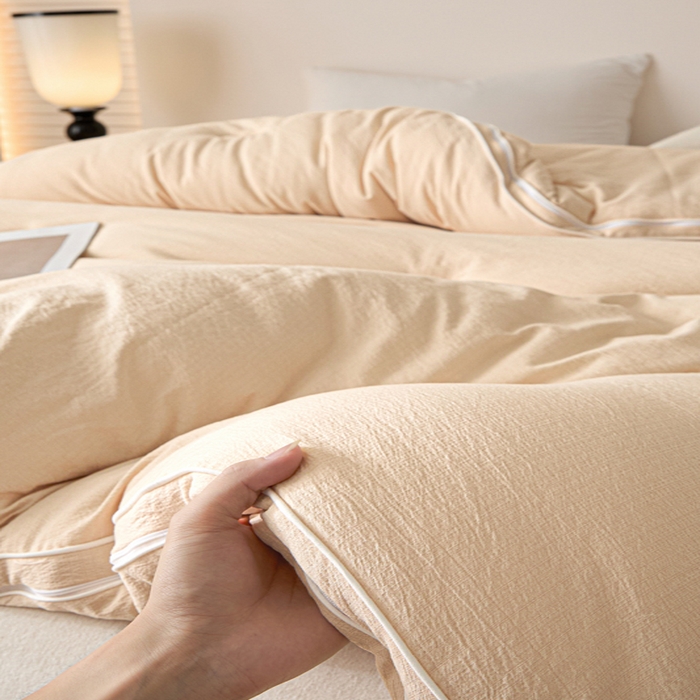 91家纺网 家纺一手货源 找家纺 秋泽家纺 2025新款皱皱纱提花子母被被子被芯 浅咖