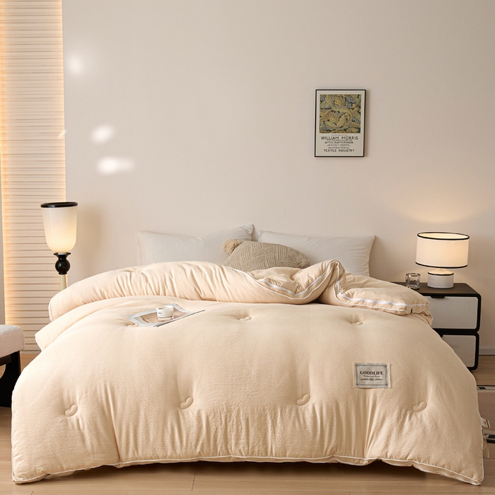 91家纺网 家纺一手货源 找家纺 秋泽家纺 2025新款皱皱纱提花子母被被子被芯 浅咖