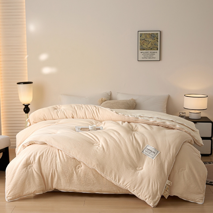 91家纺网 家纺一手货源 找家纺 秋泽家纺 2025新款皱皱纱提花子母被被子被芯 浅咖