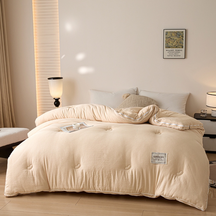 91家纺网 家纺一手货源 找家纺 秋泽家纺 2025新款皱皱纱提花子母被被子被芯 浅咖