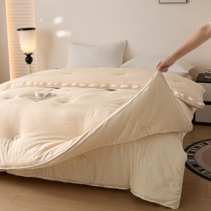 91家纺网 家纺一手货源 找家纺 秋泽家纺 2025新款皱皱纱提花子母被被子被芯 浅咖