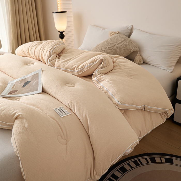 91家纺网 家纺一手货源 找家纺 秋泽家纺 2025新款皱皱纱提花子母被被子被芯 浅咖