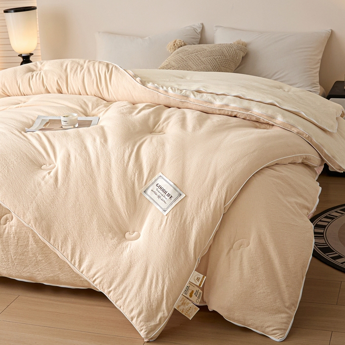 91家纺网 家纺一手货源 找家纺 秋泽家纺 2025新款皱皱纱提花子母被被子被芯 浅咖