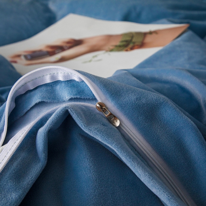 91家纺网 家纺一手货源 找家纺 悦织湾家纺 2025新款水晶绒刺绣羽毛四件套纯色床单被套枕套学生宿舍单双人床三四件套 羽毛-宝蓝