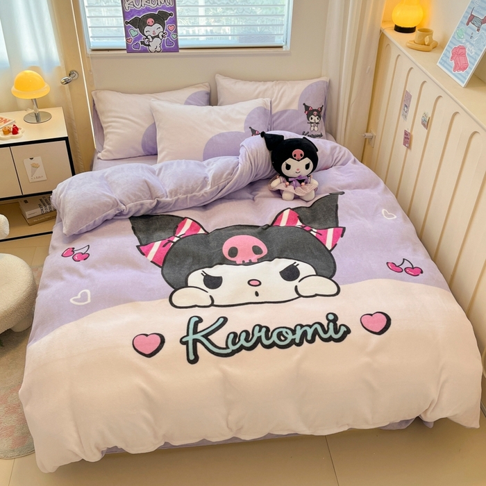 91家纺网 家纺一手货源 找家纺 （总）金爱家 2025新款正版三丽鸥授权大版卡通平网数码印花加厚高克重牛奶绒系列四件套-第二批