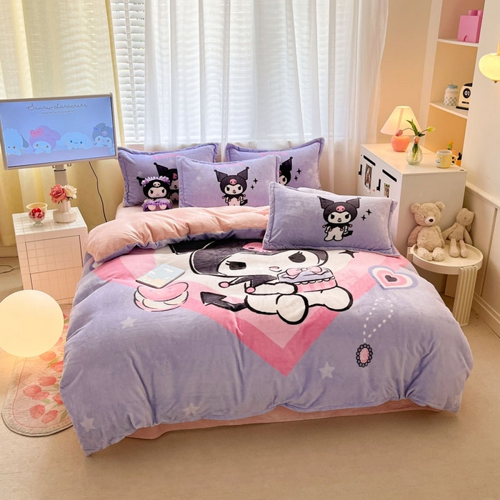 91家纺网 家纺一手货源 找家纺 （总）金爱家 2025新款正版三丽鸥授权大版卡通平网数码印花加厚高克重牛奶绒系列四件套-第二批