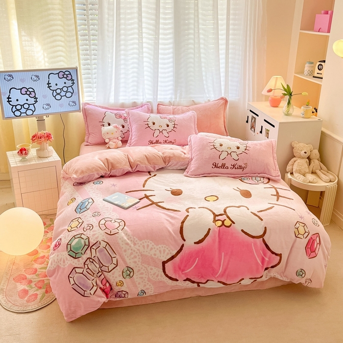 91家纺网 家纺一手货源 找家纺 （总）金爱家 2025新款正版三丽鸥授权大版卡通平网数码印花加厚高克重牛奶绒系列四件套-第二批