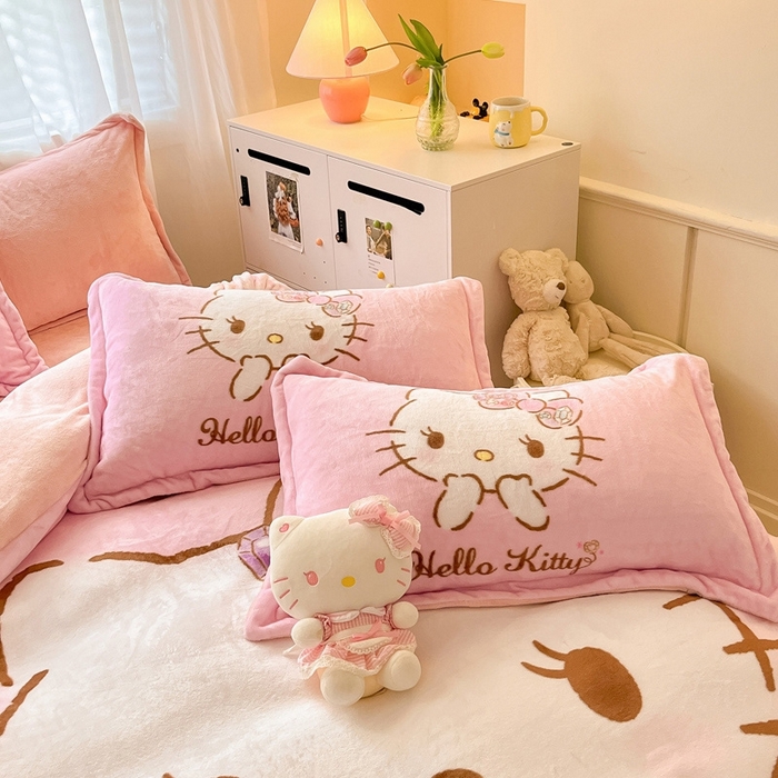 91家纺网 家纺一手货源 找家纺 （总）金爱家 2025新款正版三丽鸥授权大版卡通平网数码印花加厚高克重牛奶绒系列四件套-第二批