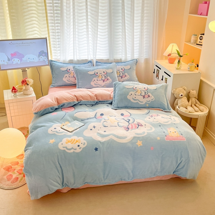 91家纺网 家纺一手货源 找家纺 （总）金爱家 2025新款正版三丽鸥授权大版卡通平网数码印花加厚高克重牛奶绒系列四件套-第二批